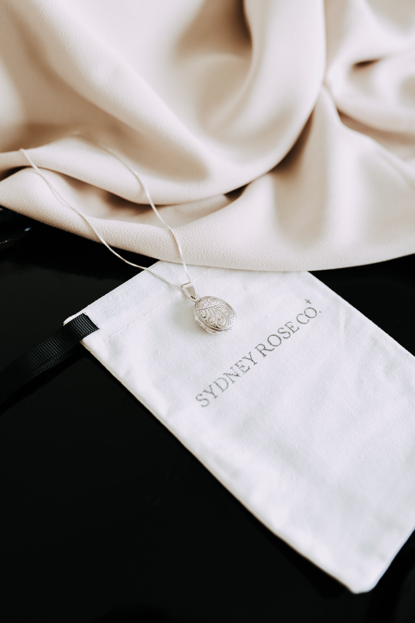 Sterling Silver Oval Locket Necklace | Classic Engraved Floral Photo Locket