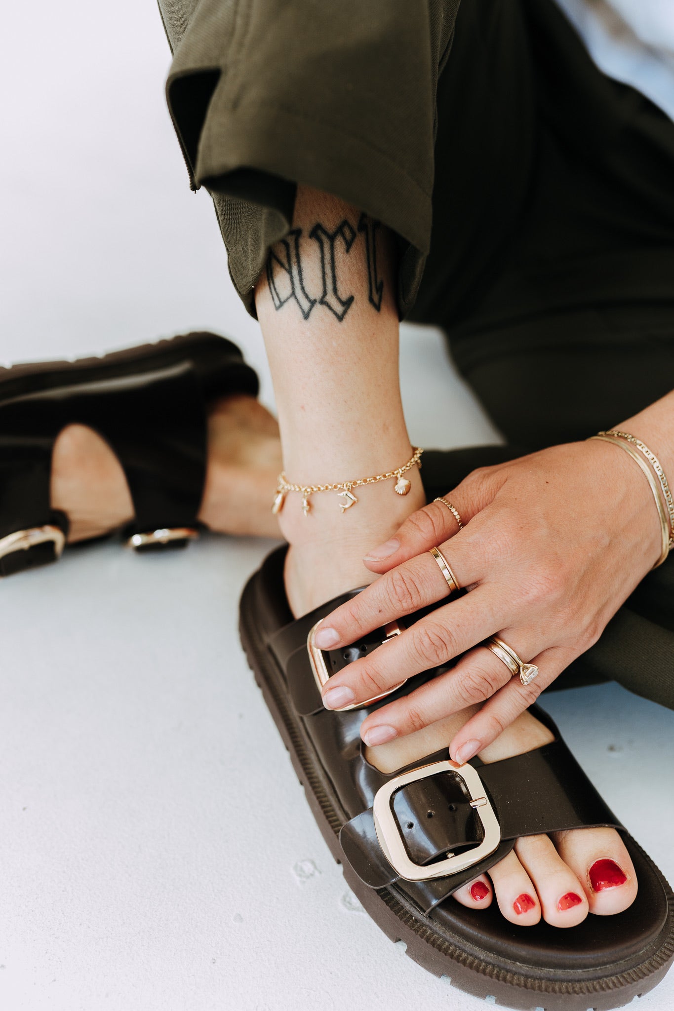 Water-safe gold charm anklet for everyday summer wear