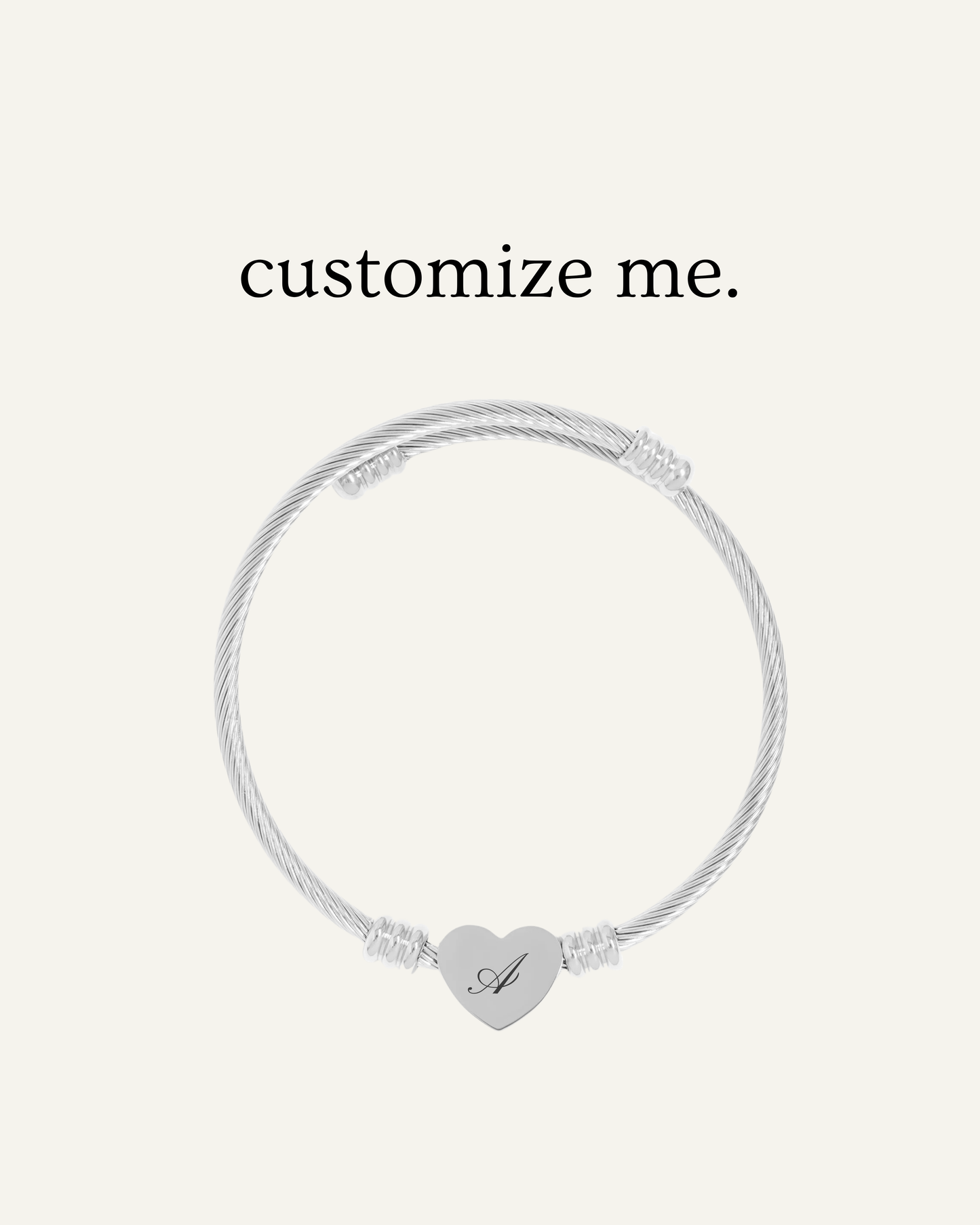 Engraved Heart Bangle - Silver