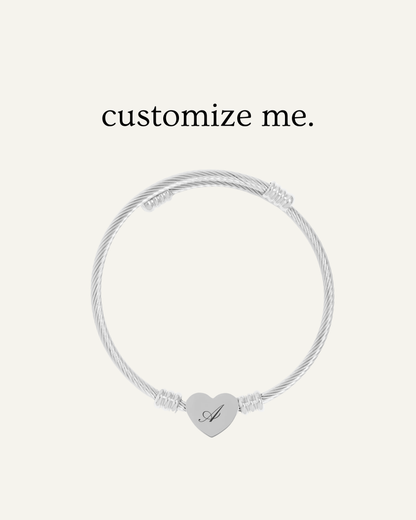 Engraved Heart Bangle - Silver