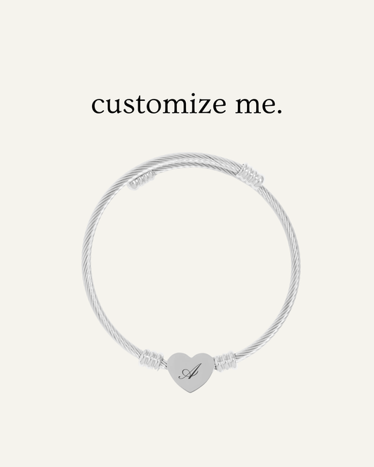 Engraved Heart Bangle - Silver