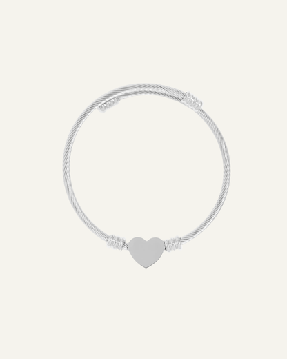 Engraved Heart Bangle - Silver