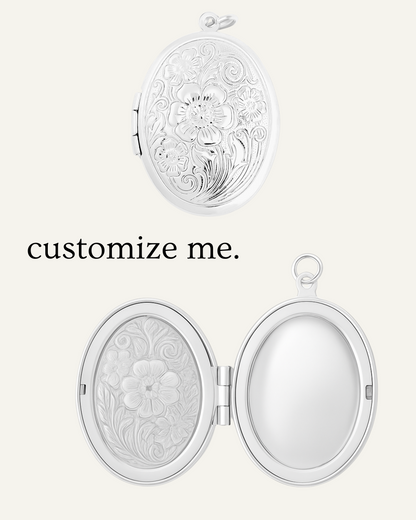 Engraved Secret Garden Oval Locket ( Silver)