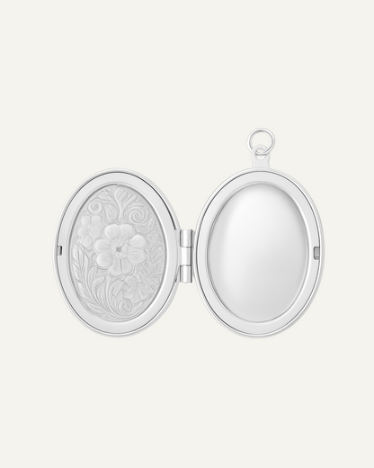 Engraved Secret Garden Oval Locket ( Silver)