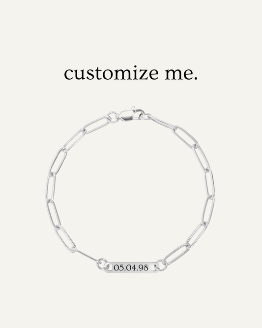 Engraved 1 Bar Bracelet - Silver Paperclip