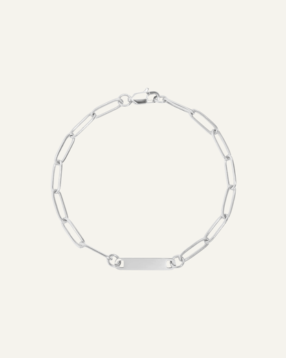 Engraved 1 Bar Bracelet - Silver Paperclip