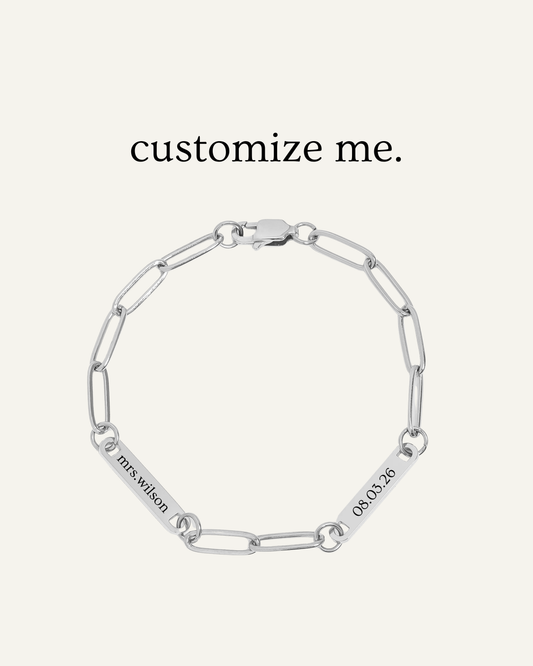 Engraved 2 Bar Bracelet - Silver Paperclip