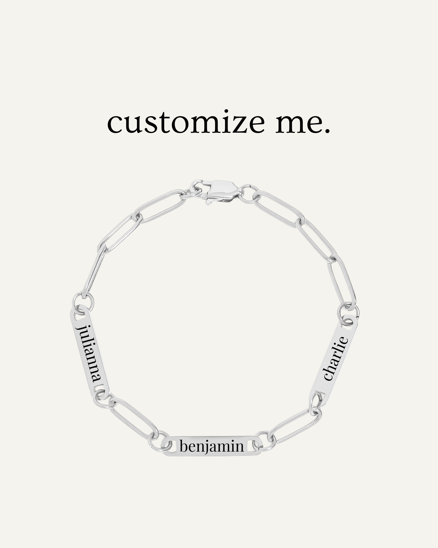 Engraved 3 Bar Bracelet - Silver Paperclip