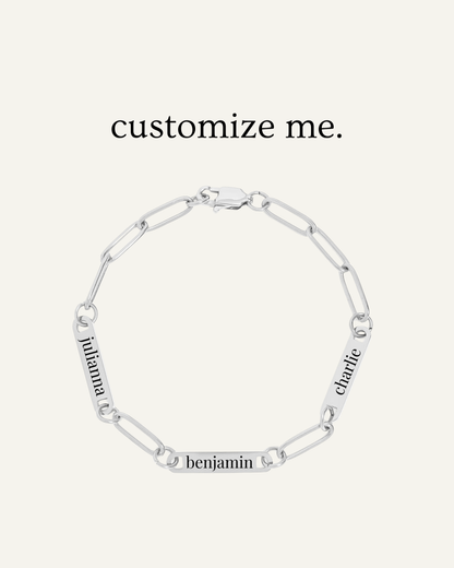 Engraved 3 Bar Bracelet - Silver Paperclip