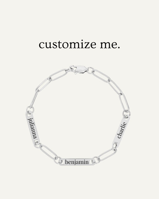 Engraved 3 Bar Bracelet - Silver Paperclip