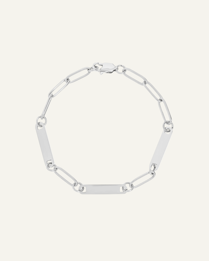 Engraved 3 Bar Bracelet - Silver Paperclip