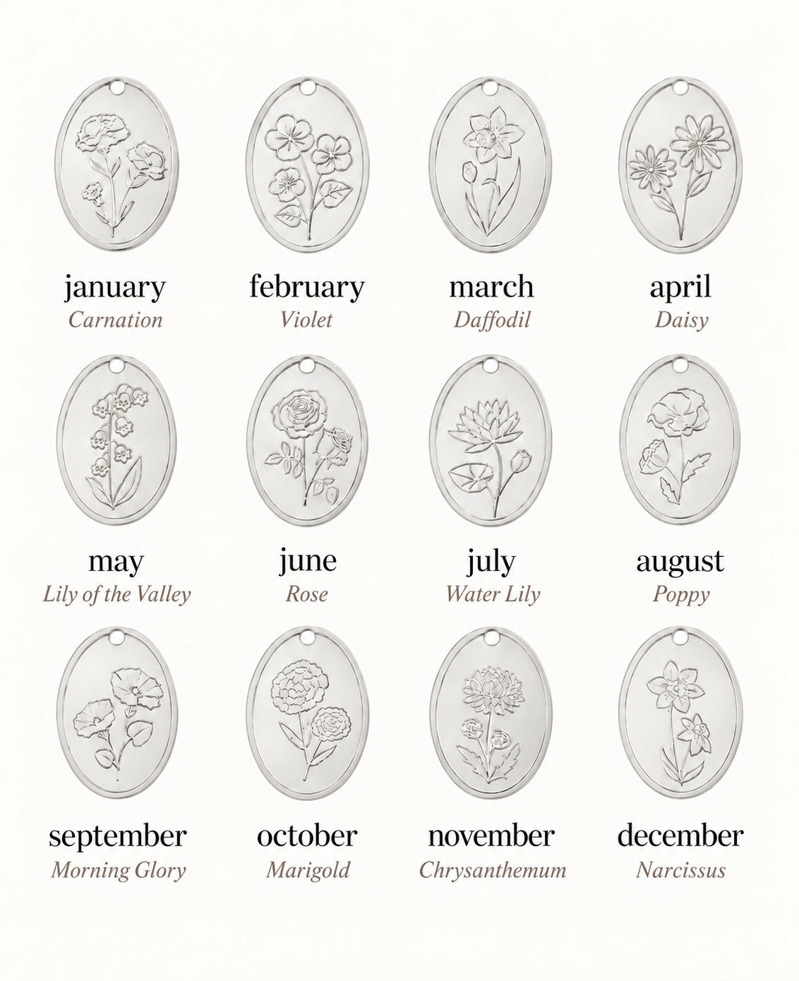 Sterling Silver Petite Birth Flower Necklace | Personalized Birth Month Necklace