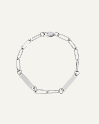 Engraved 2 Bar Bracelet - Silver Paperclip