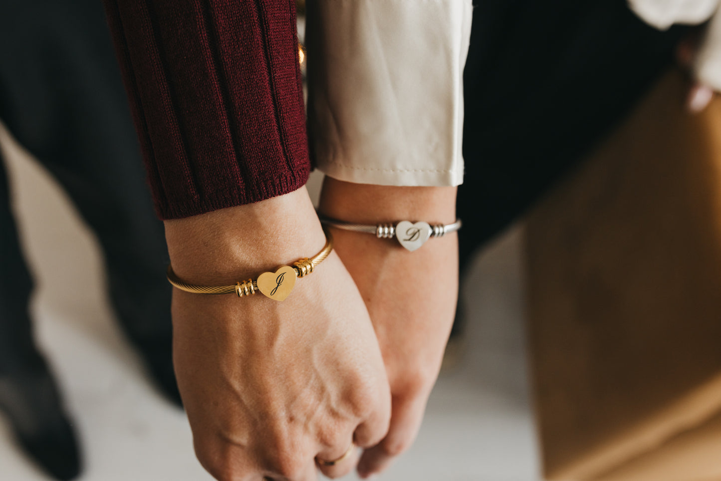 Engraved Heart Bangle - Silver