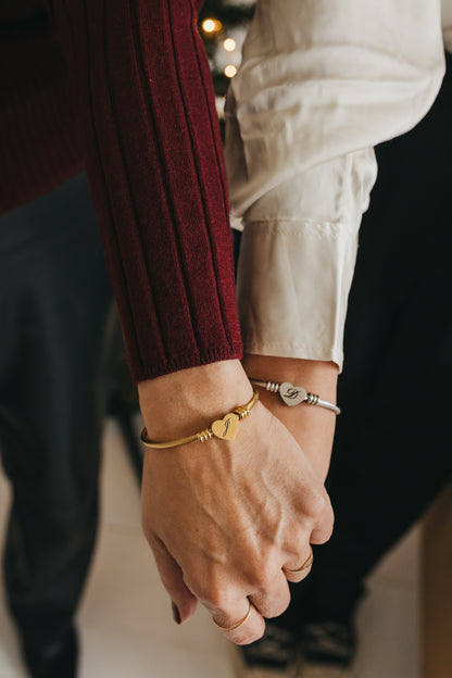 Engraved Heart Bangle - Silver