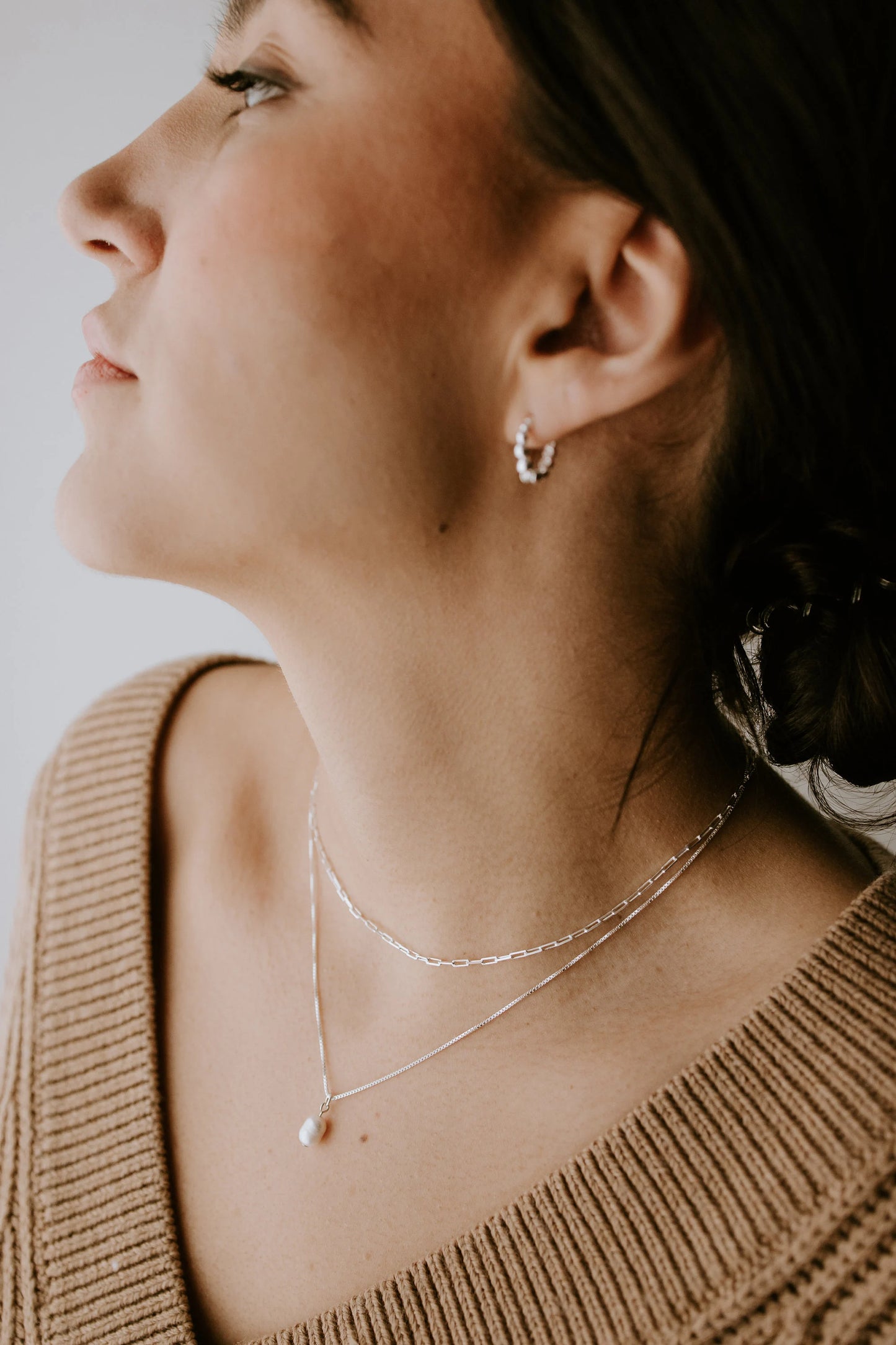 Lightweight sterling silver freshwater pearl necklace perfect for layering.