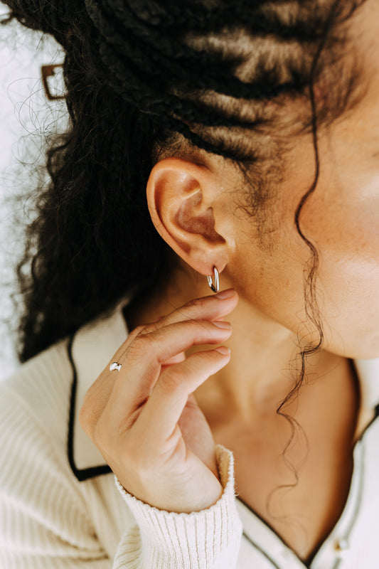 Petite Silver Rectangle Huggie Hoops