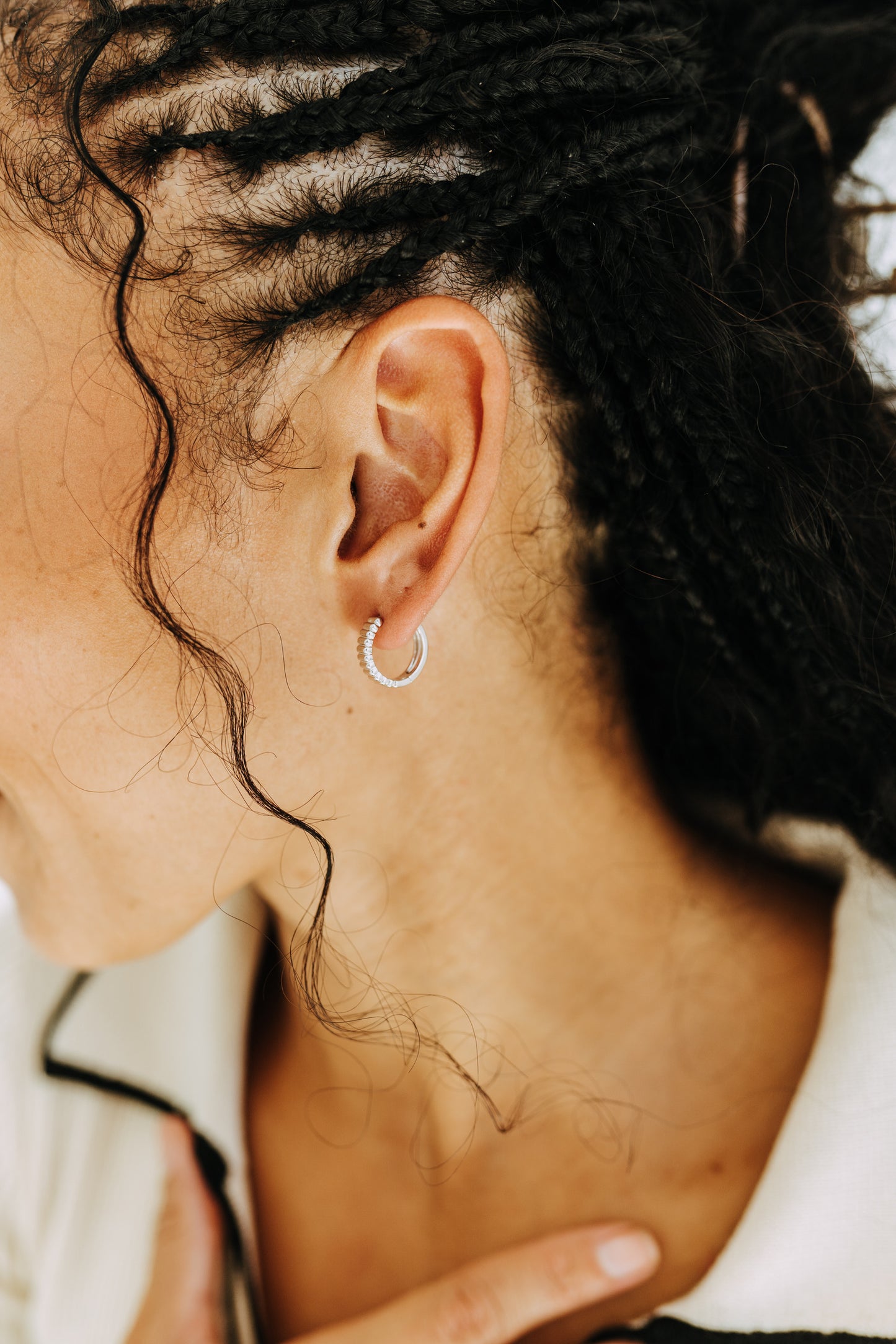 Fluted Silver Huggie Hoops