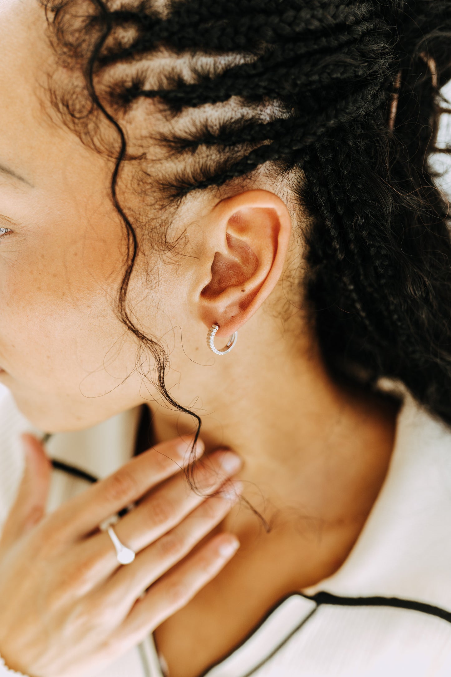 Fluted Silver Huggie Hoops