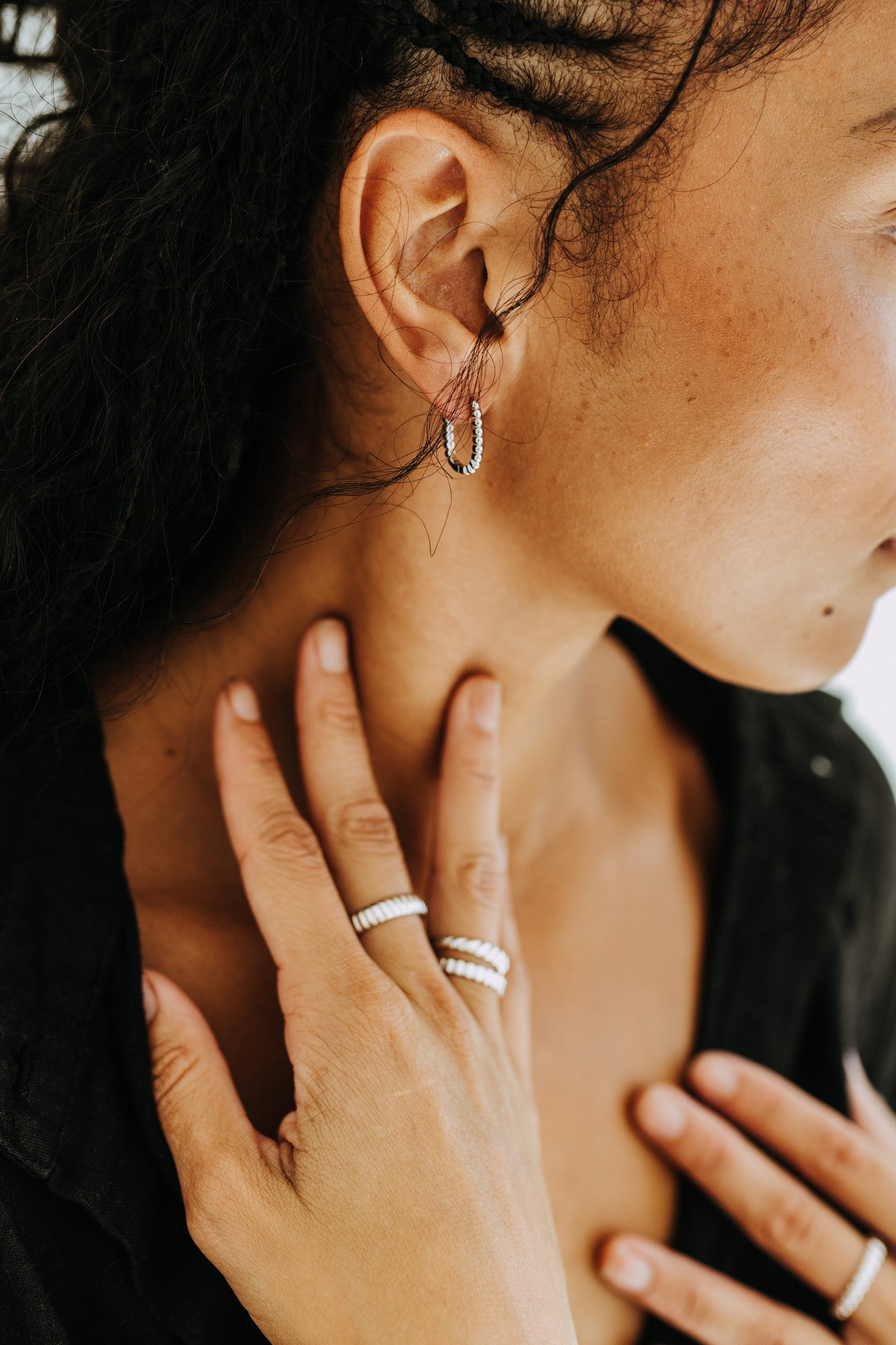 Silver Dottie Rectangle Huggie Hoops