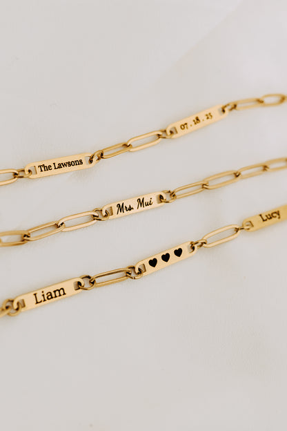 Engraved 1 Bar Bracelet - Paperclip