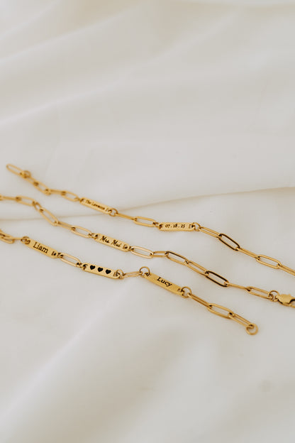 Engraved 3 Bar Bracelet - Paperclip
