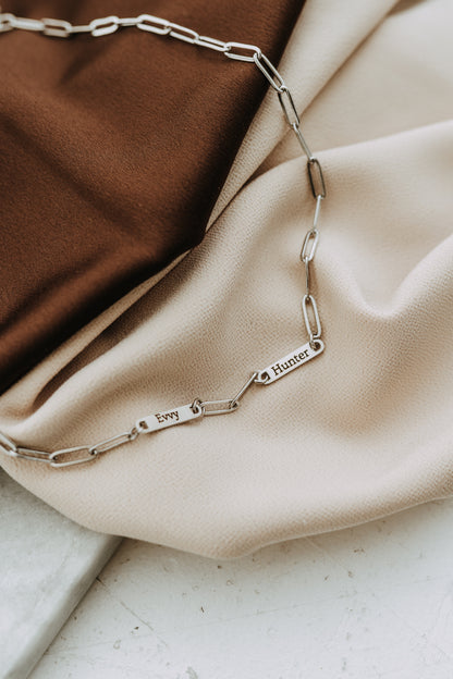 Engraved 2 Bar Necklace - Silver