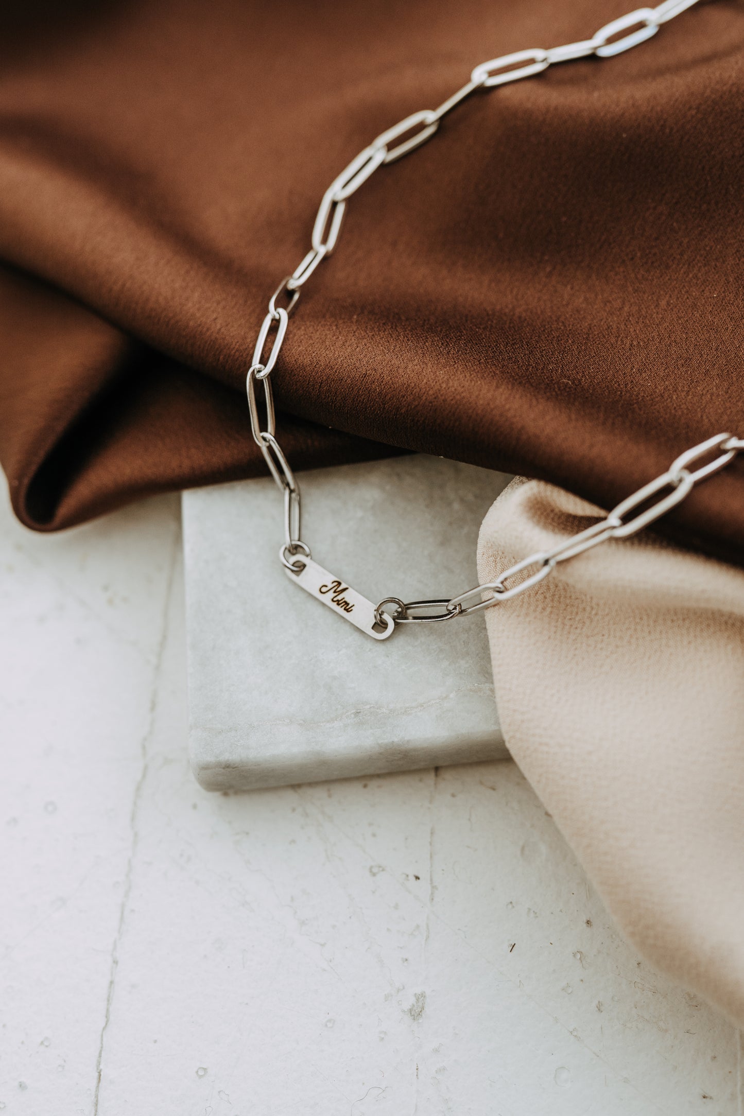 Engraved 1 Bar Necklace - Silver