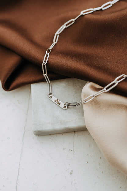 Engraved 1 Bar Necklace - Silver