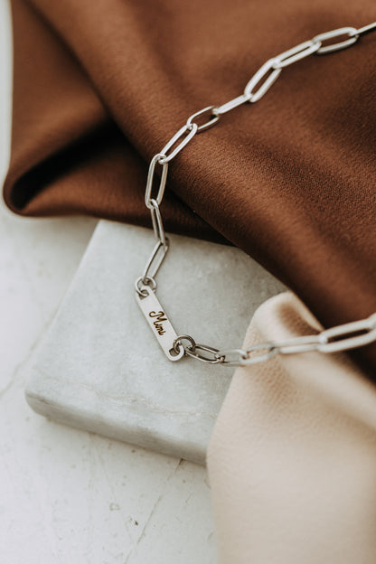 Engraved 1 Bar Necklace - Silver