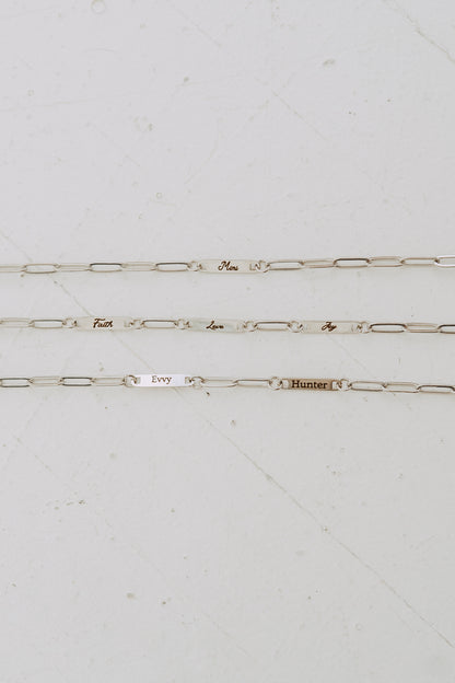 Engraved 1 Bar Necklace - Silver