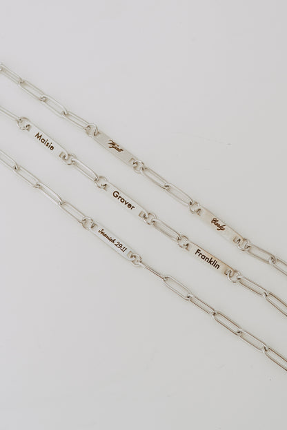 Engraved 1 Bar Necklace - Silver