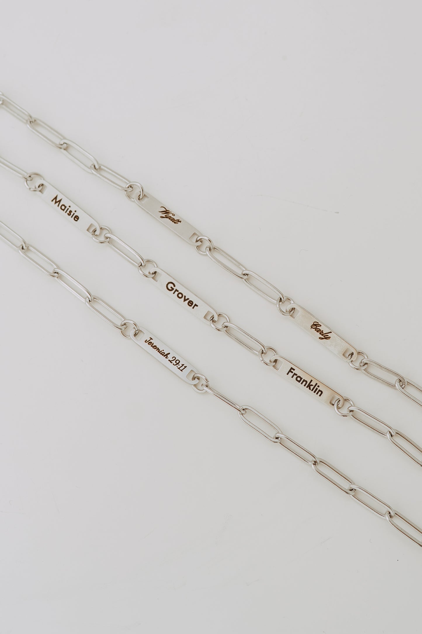 Engraved 3 Bar Bracelet - Silver Paperclip