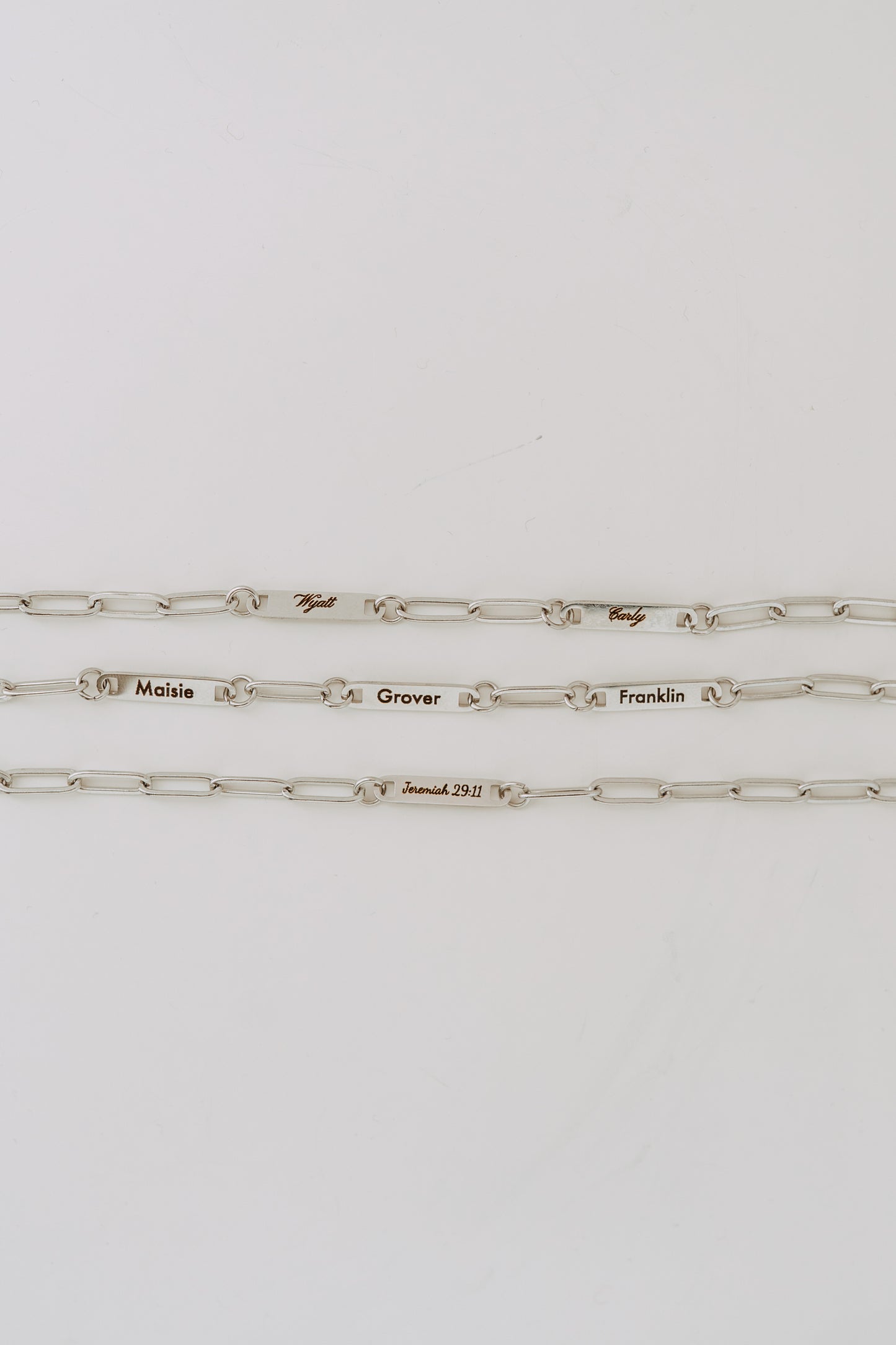 Engraved 3 Bar Bracelet - Silver Paperclip