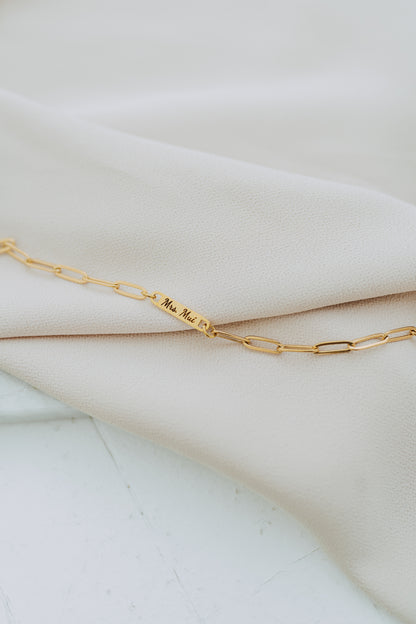 Engraved 1 Bar Bracelet - Paperclip