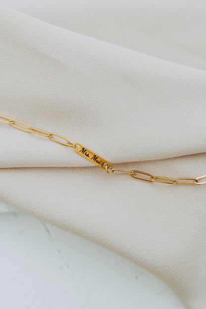 Engraved 1 Bar Bracelet - Paperclip