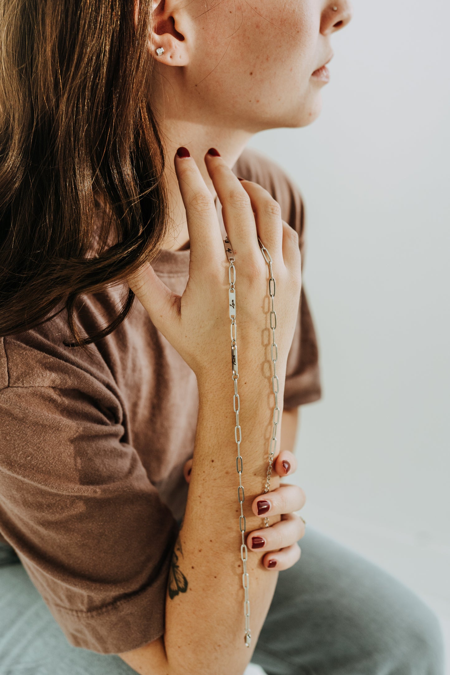 Engraved 3 Bar Necklace - Silver