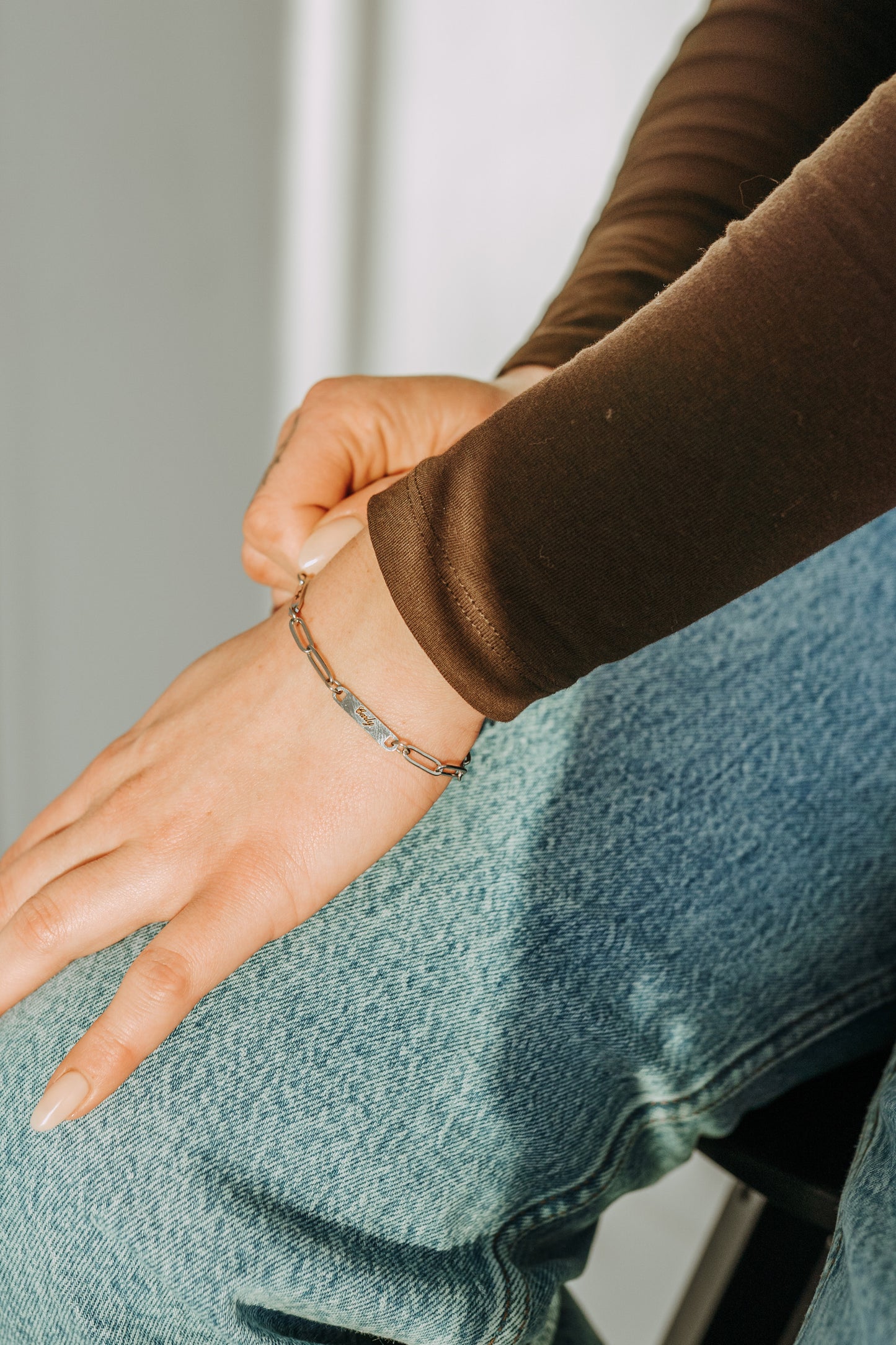 Engraved 2 Bar Bracelet - Silver Paperclip