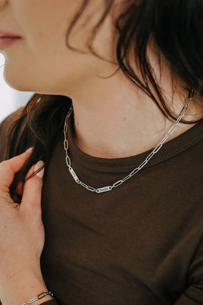 Engraved 2 Bar Necklace - Silver