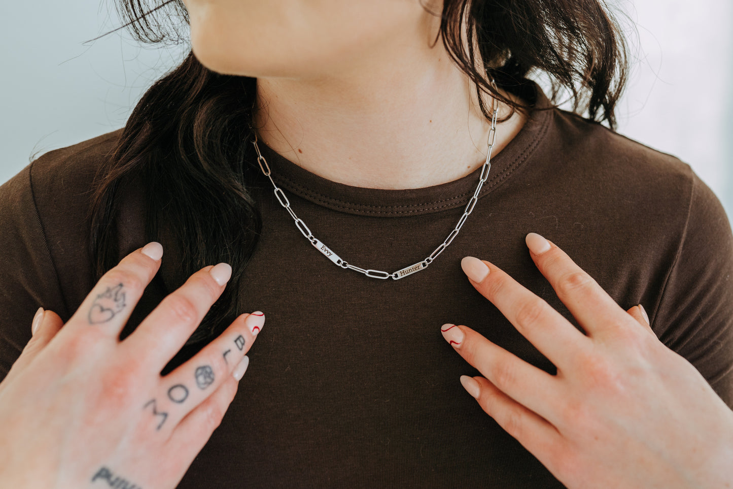 Engraved 2 Bar Necklace - Silver