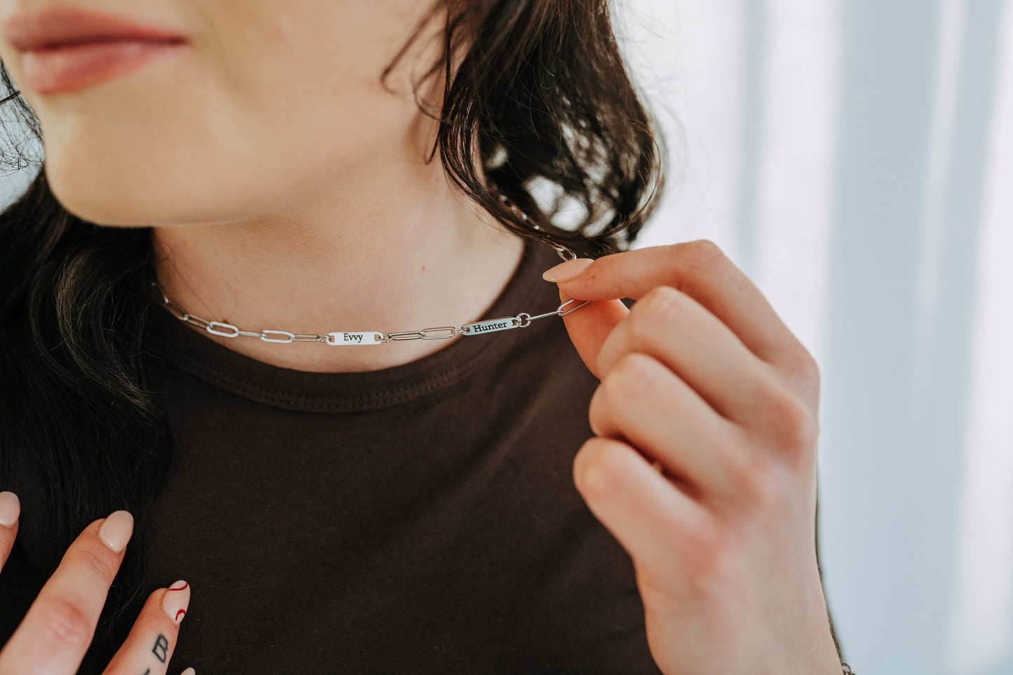 Engraved 2 Bar Necklace - Silver