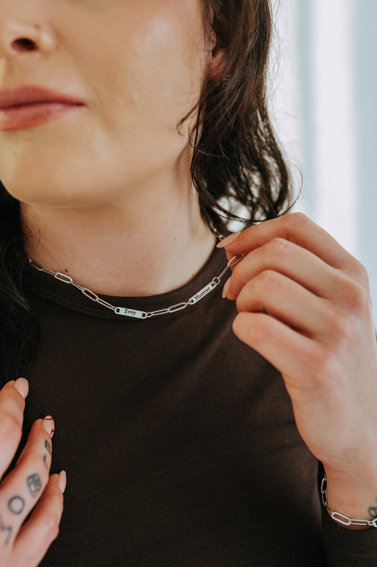 Engraved 2 Bar Necklace - Silver