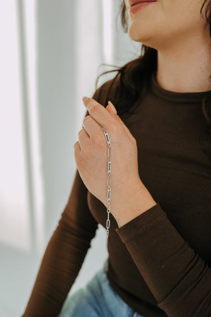 Engraved 3 Bar Bracelet - Silver Paperclip