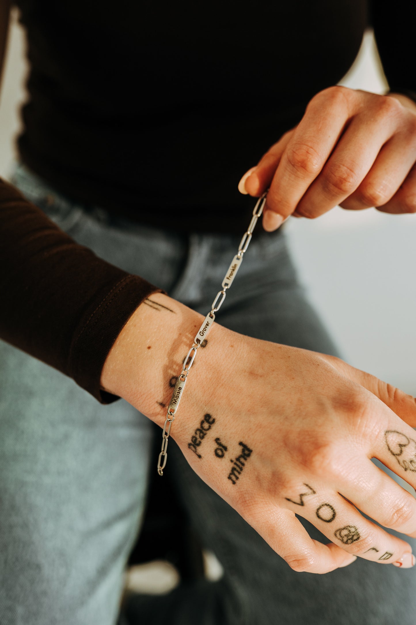 Engraved 3 Bar Bracelet - Silver Paperclip