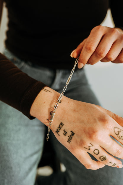 Engraved 3 Bar Bracelet - Silver Paperclip