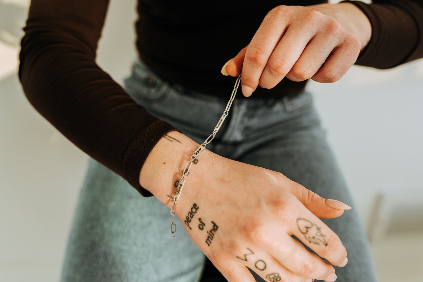 Engraved 3 Bar Bracelet - Silver Paperclip