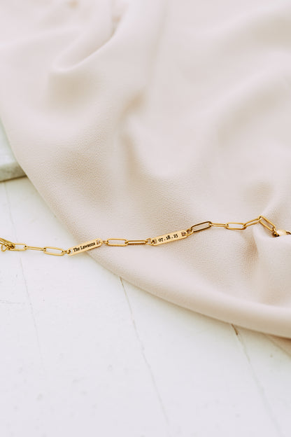 Engraved 2 Bar Bracelet - Paperclip