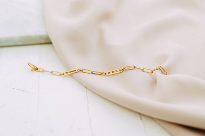 Engraved 2 Bar Bracelet - Paperclip