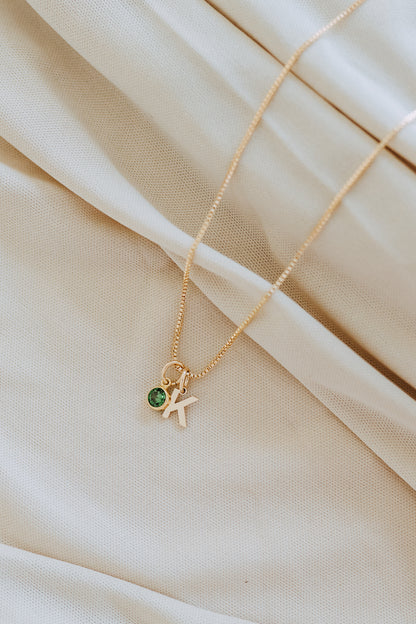 Mini Letter + Birthstone Necklace
