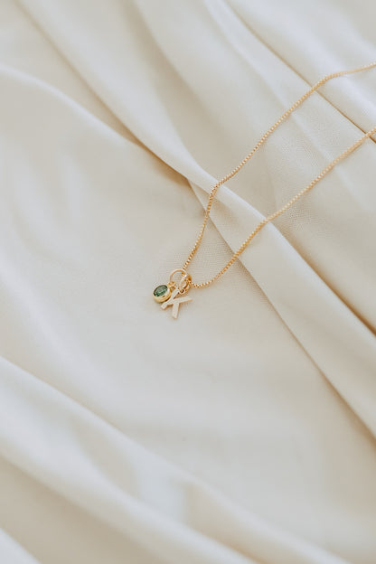 Mini Letter + Birthstone Necklace